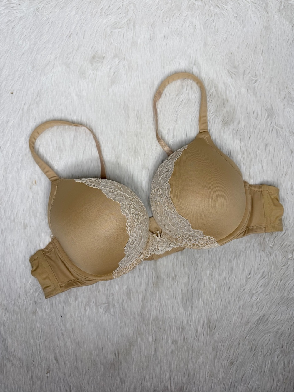 CACIQUE / tan nude lace smooth boost plunge bra / 42B
